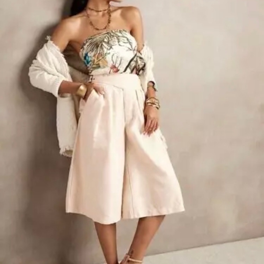 Banana Republic Cream High-Waist Wide Leg Culotte Pants